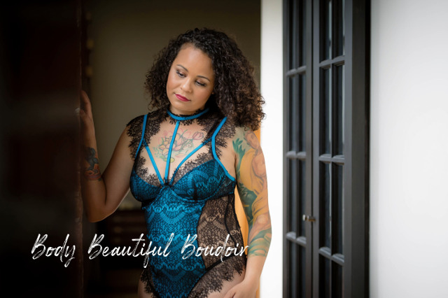 Woman wearing blue lingerie